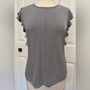 Calvin Klein Stretchy Flutter Sleeve Top Seam Details on Front Gray Size M NWOT